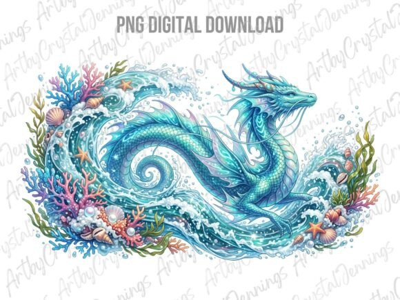 Download Watercolor Ocean Wave Water Dragon PNG - Premium Bundle