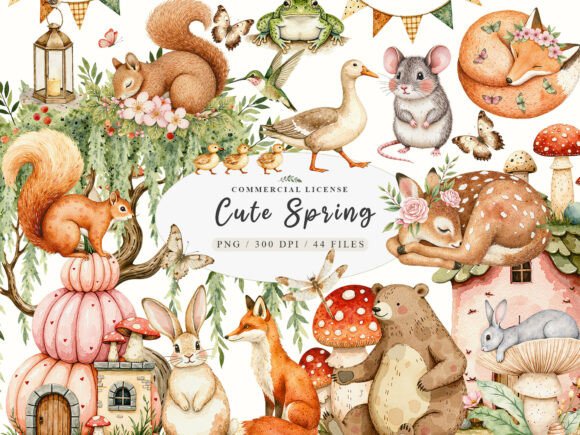 Download Watercolor Forest Spring Animals Png - Water Collection