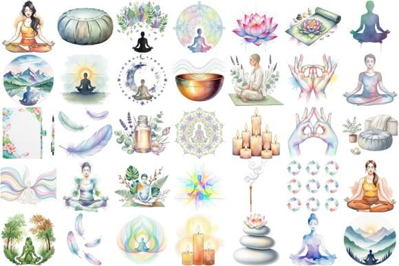 Download Watercolor Meditation Clipart Bundle - Water Collection