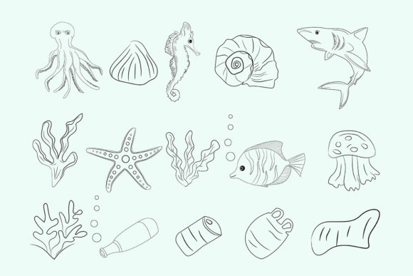 Download Sea Animal Doodles, Underwater Vectors - Water Collection