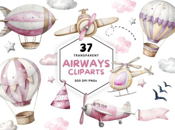 Download Pink Air Transport Watercolor Clipart - Water Collection