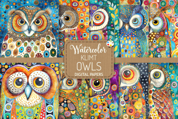 Download Klimt Owls - Watercolor Illustrations - Water Collection