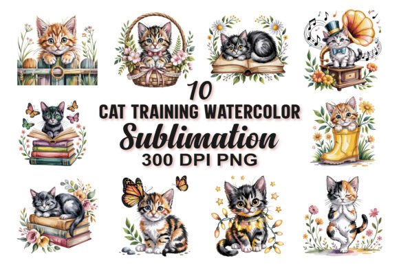 Download Cat Training Watercolor Sublimation PNG - Water Collection