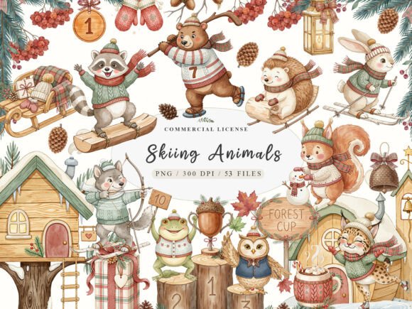 Download Watercolor Winter Woodland Animals PNG - Water Collection