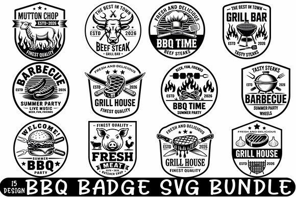 Download BBQ Badge SVG Bundle, Vintage Grill Logo - Vintage Collection