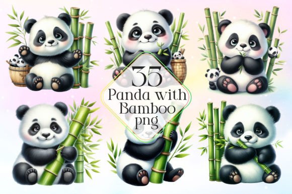 Download Watercolor Panda with Bamboo Clipart PNG - Water Collection