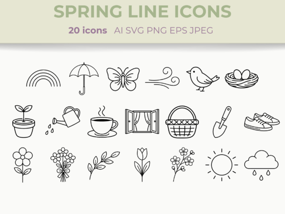 Download Spring Line Icons Set Nature Floral SVG - Spring Collection