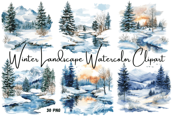 Download Watercolor Winter Landscape Clipart - Water Collection