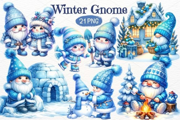 Download Winter Gnome Watercolor Clipart Bundle - Water Collection