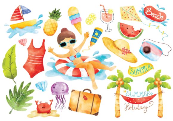 Download Summer Doodle Digital Water Color - Water Collection