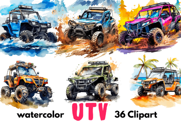 Download Watercolor UTV Clipart: off-Road Vehicle - Water Collection