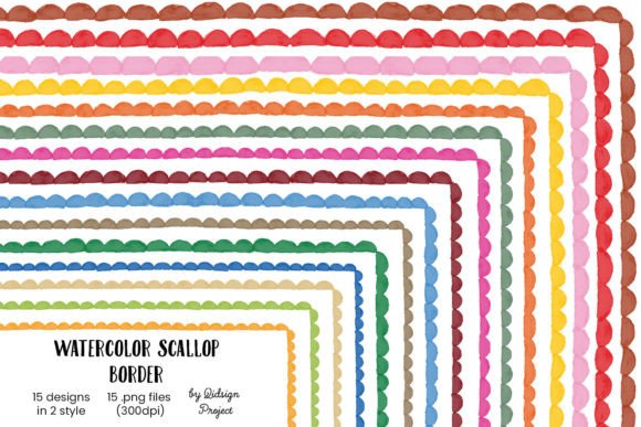 Download 15 Watercolor Scallop Border, Decorative - Water Collection