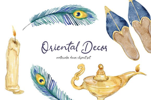Download Watercolor Oriental Decor Clipart Set - Water Collection