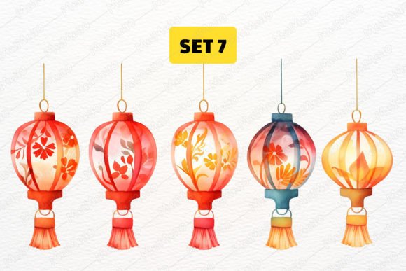Download Watercolor Oriental Flower Lantern Lamp - Water Collection