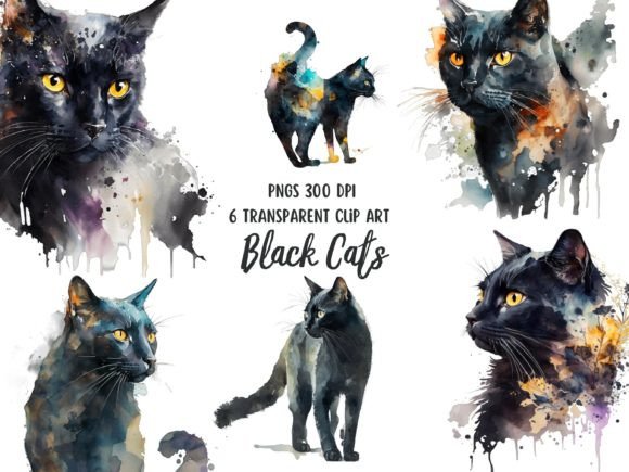 Download Black Cats Watercolor Transparent Pngs - Water Collection