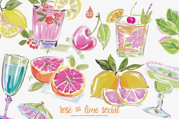 Download Preppy Cocktail Watercolor Clipart Set - Water Collection