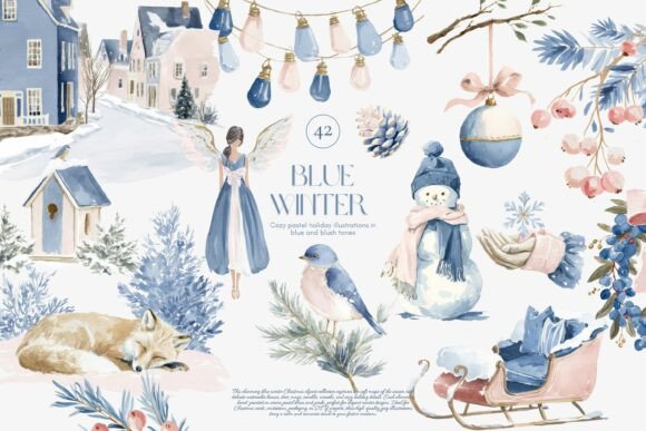 Download Cozy Blue Winter Watercolor Clipart - Water Collection