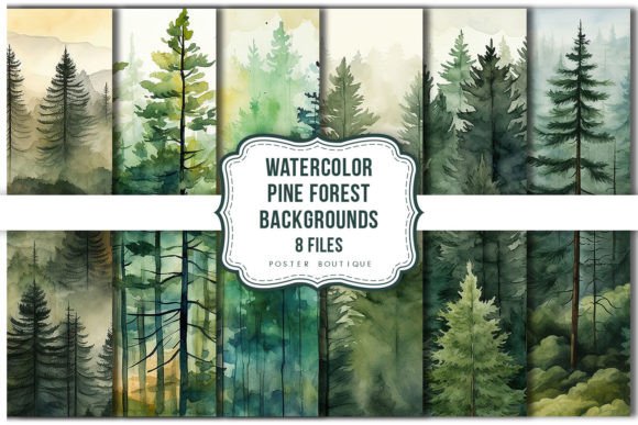 Download Watercolor Pine Forest Backgrounds Pack - Water Collection