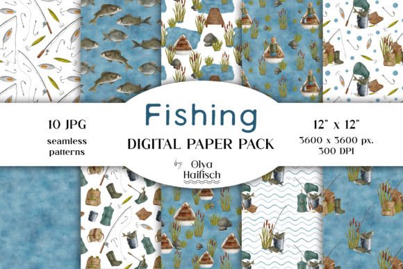 Download Watercolor Fishing Digital Paper Pack - Water Collection