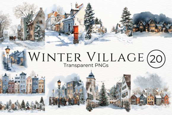 Download Winter Village Watercolor Clipart - Water Collection