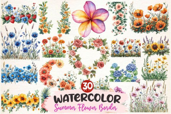 Download Watercolor Summer Flower Border Clipart - Water Collection