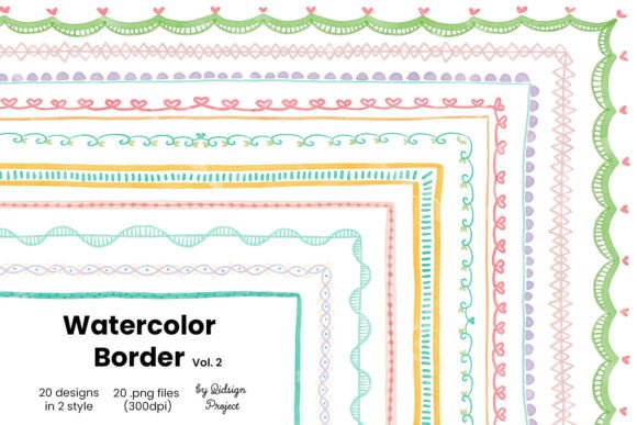 Download 20 Doodle Watercolor Border, Decorative - Water Collection